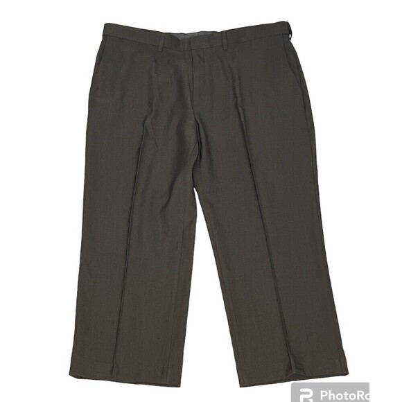 HAGGAR Men Dress Pants Brown Size 40x29 Flat‎ Front Classic Fit - Picture 1 of 7